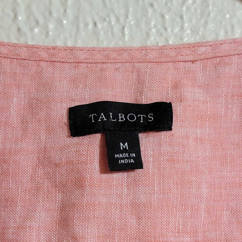 Talbots 100% Linen Shell Blouse Cross Dyed Coral Peach sz M Coastal Chic - Picture 6 of 10